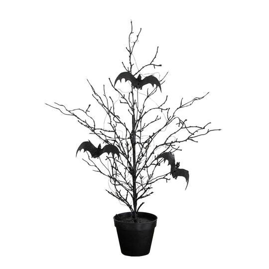 2ft. Pre-Lit Artificial Black Spooky Twig Tree with Bats and 40 Orange & Purple LED Lights
